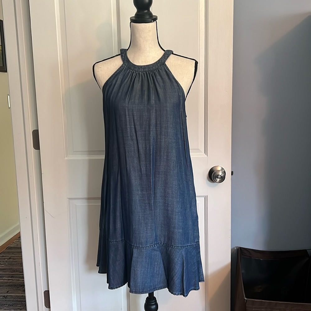 Laju denim tencel halter swing dress small pockets